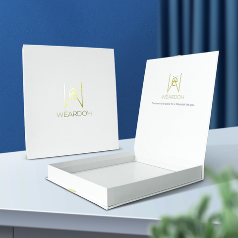 Packaging Box Manufacturer Flip Lid Book Shape Hard Box Recycled Shallow Custom Gold Foil Logo Art Paper Rigid Cardboard Gift Box With Ribbon Closure